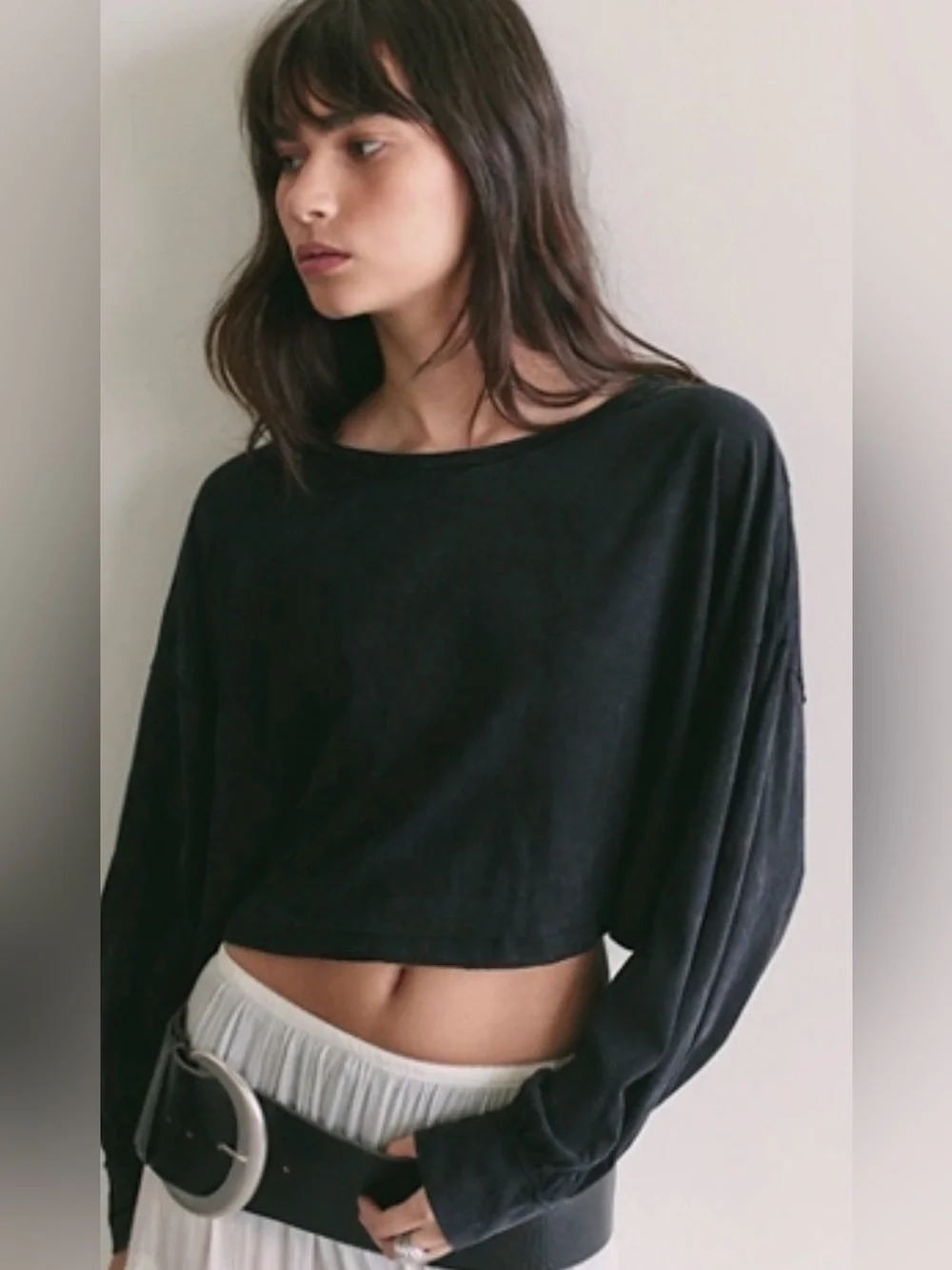 NWT FREE PEOPLE WE THE FREE SANDY LONG SLEEVE TOP BLACK